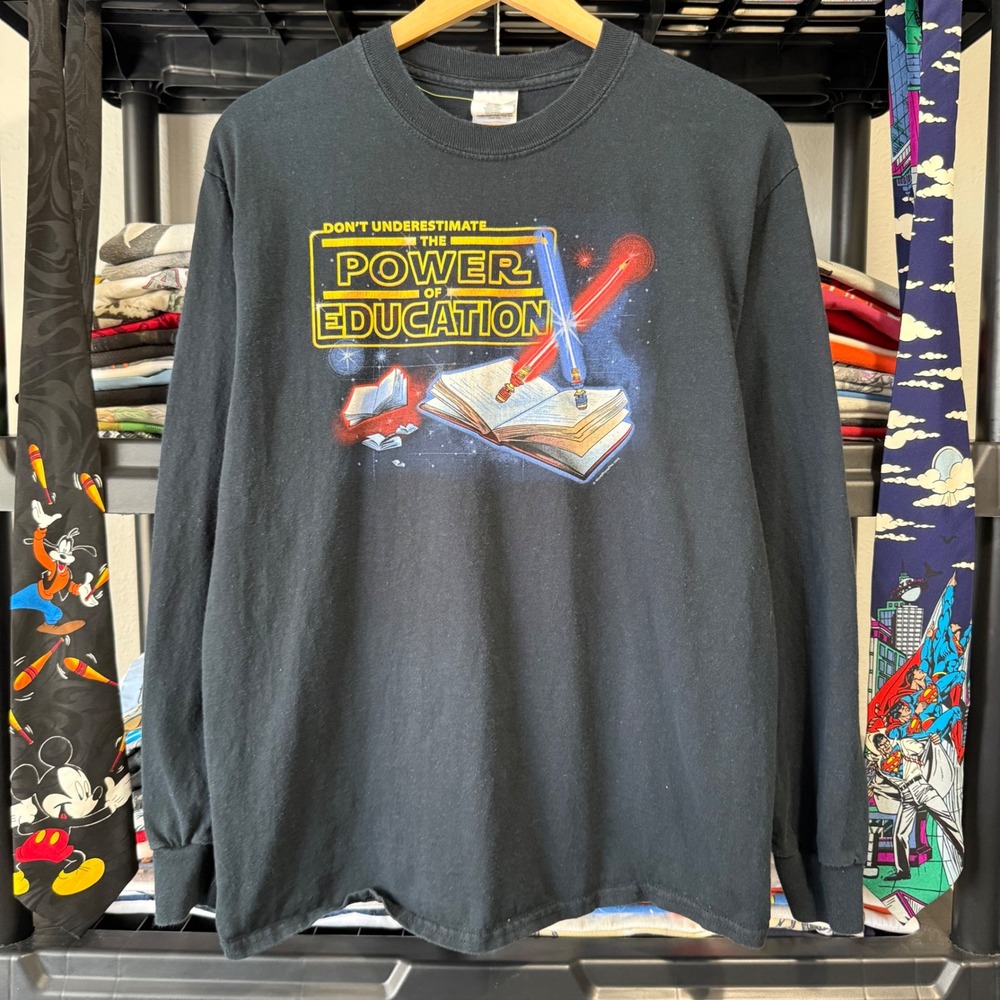 Y2K Black Power Of Education Star Wars Parody Long Sleeve Tee Size Medium